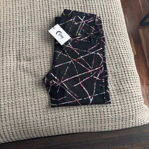 ZYIA Black Leggings with Multicolor Lines